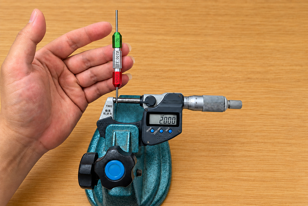 Go and no-go gauge checked with a digital micrometer